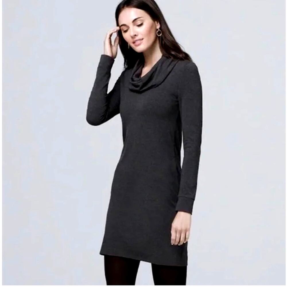 WHBM Dark Gray Cowl Neck Long Sleeve Dress Women's M